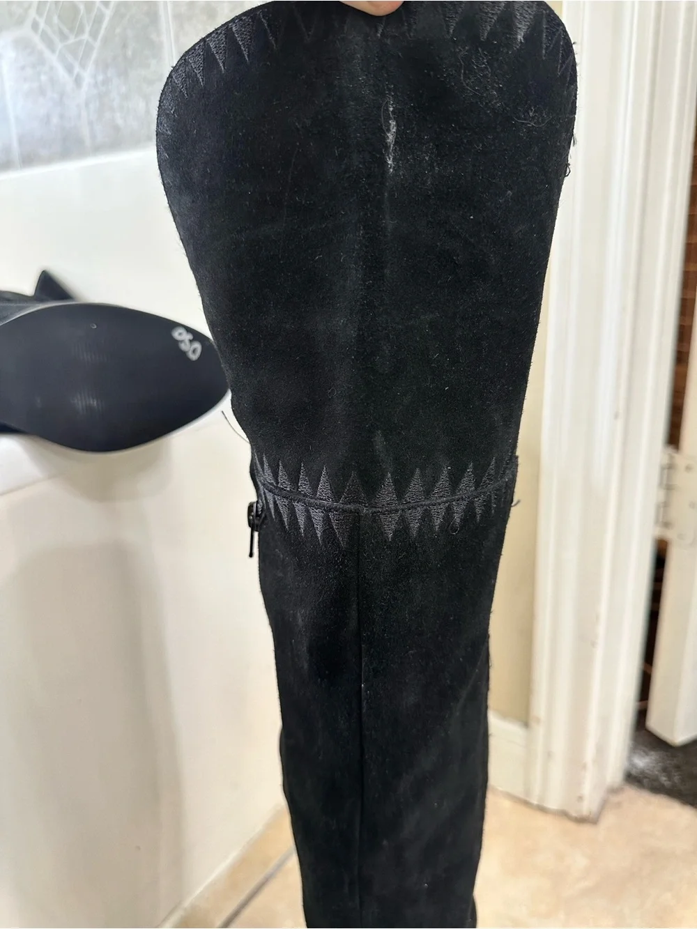 Matisse Black Suede Over-the-Knee Boots with Geometric Stitching